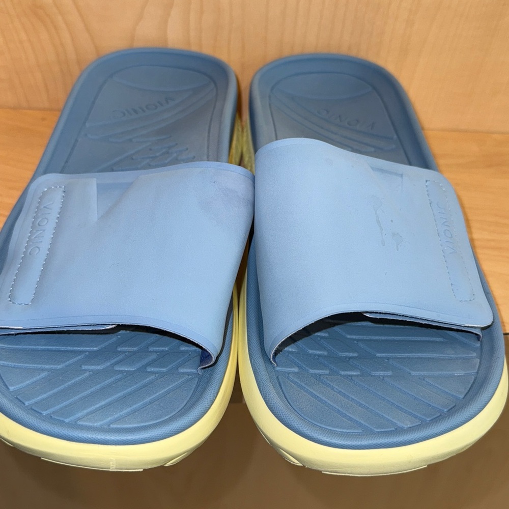 Vionic Blue and Cream Slide Sandals - Picture 3 of 7